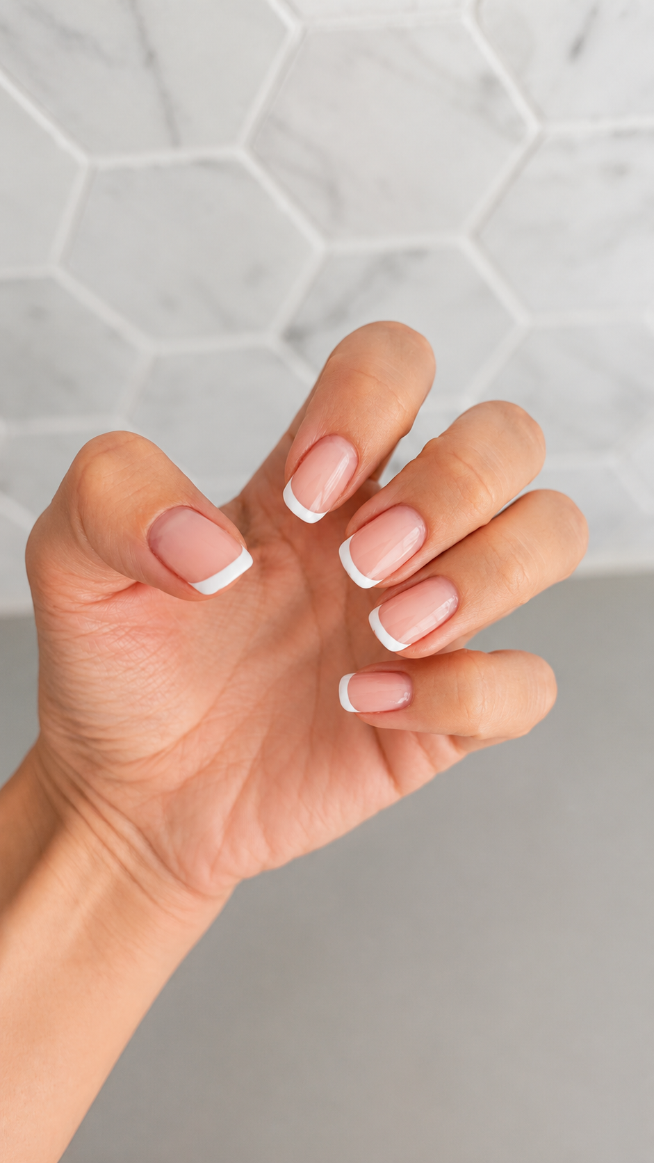 Hand with pink nail polish and cuticle oil applied