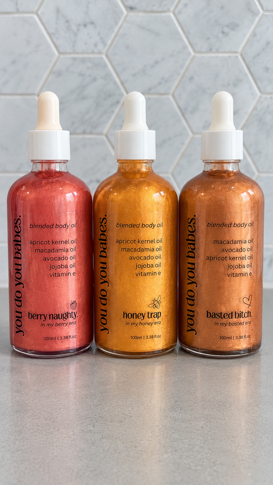 Trio of shimmer body oils from you do you babes 